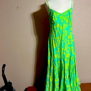 fresh Produce sz Medium Green & Yellow Maxi Sun dress